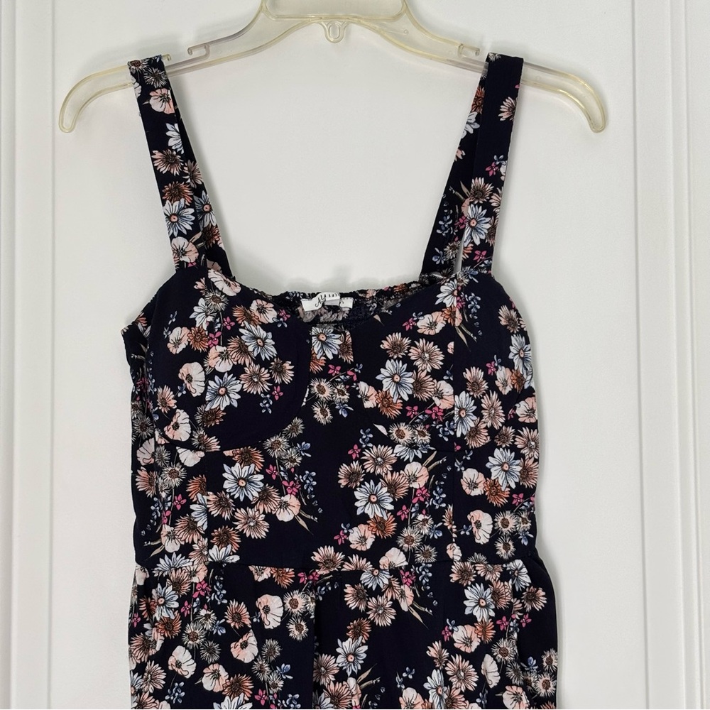 Auw Navy Floral Halter Dress Pockets